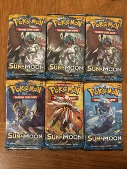 Pokemon Sun & Moon Base Set Booster Pack Lot (6) Sealed Mixed Art - Image 1