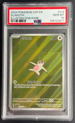 PSA 10 Slakoth Illustration Rare 212/191 SSP EN Surging Sparks GEM MINT Pokemon - Image 1
