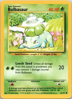 Bulbasaur - 44/102 Base Set - WOTC Unlimited - Pokemon TCG - 1999 - Image 1