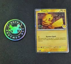 2026 Pokemon Day Stamped Card And Coin NM 051/162 holo pikachu - Image 1