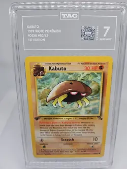Pokemon TCG Kabuto Fossil 1st First Edition Common Card #50/62 TAG 7 - Image 1