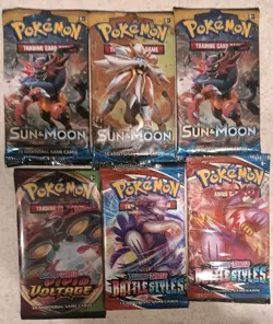 Lot of 6 Pokemon Packs - 3x ERROR Sun And Moon Base 2x Battle Styles 1x Vivid - Image 1