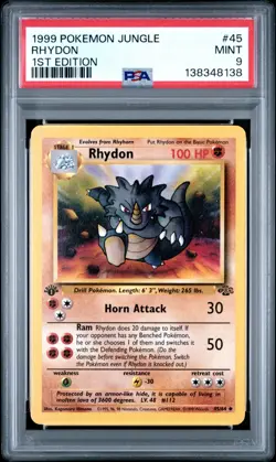 1999 Pokemon Jungle 1st Edition Rhydon 45 FRESHLY GRADED PSA 9 MINT - Image 1