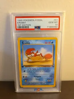 1999 Pokemon Card Fossil Set 1st Edition Krabby #51 PSA 10 51/62 English - Image 1