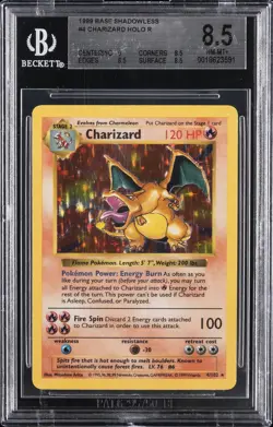 1999 POKEMON BASE SET SHADOWLESS #4 CHARIZARD BGS 8.5 - Image 1