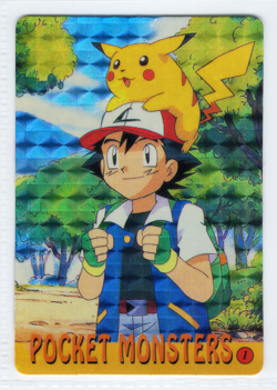 Pokemon HOLO Vintage Pocket Monsters Prism Sticker 1998 Rare Ash & Pikachu #1 - Image 1