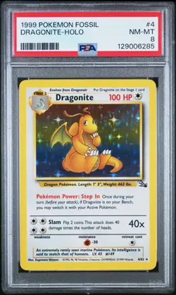 1999 POKEMON FOSSIL #4 DRAGONITE-HOLO PSA 8 - Image 1