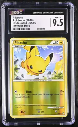 CGC 9.5 MINT+ Pikachu 2010 Undaunted 61/90 Reverse Holo Pokemon Card - Image 1