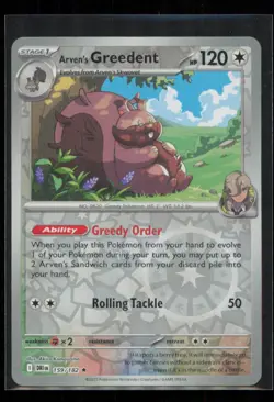 Arven's Greedent 159/182 Pokemon Destined Rivals Rare Near Mint Reverse Holo - Image 1