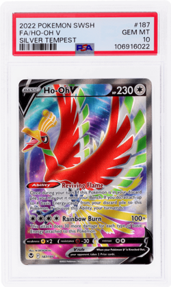 2022 Pokemon Sword and Shield Silver Tempest Ho-Oh V #187 PSA 10 - Image 1