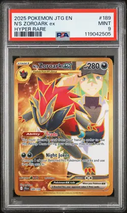 N'S Zoroark Ex Hyper Rare PSA 9 2025 Pokemon Jtg En-Journey Together #189 - Image 1