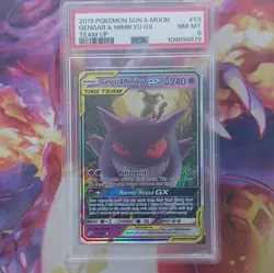 Pokemon 2019 Sun & Moon Team Up Gengar & Mimikyu GX 53/181 Ultra Rare Holo PSA 8 - Image 1