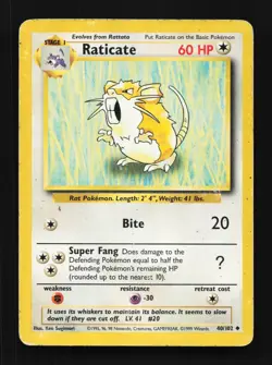 Raticate 40/102 HP Base Set English Pokemon Card TCG - Image 1