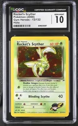 CGC 10 GEM MINT Rocket's Scyther 2000 Gym Heroes 13/132 Holo Pokemon Card - Image 1