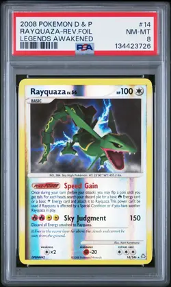 2008 Pokemon Diamond & Pearl Legends Awakened #14 Rayquaza-Rev.Foil PSA 8 - Image 1