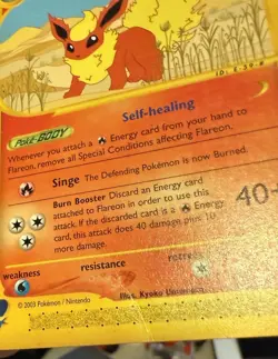 2003 Pokemon TCG Flareon 8/144 Skyridge Non-Holo Rare LP - Image 3