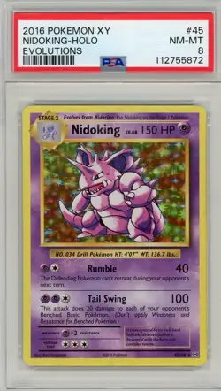 2016 Pokemon XY Evolutions Nidoking Holo #45 PSA 8 - Image 1