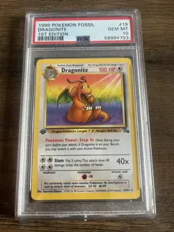1999 POKEMON FOSSIL 1ST ED #19 DRAGONITE PSA 10 - Image 1