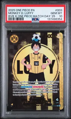 2025 ONE PIECE PROMOS BVB X ONE PIECE MATCH DAY 2025 #003 MONKEY D. LUFFY PSA 10 - Image 1