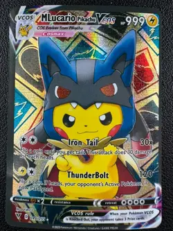 Mega Lucario Pikachu Cosplay Poncho Holo Custom Card - Image 1