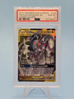 2019 POKEMON SUN & MOON COSMIC ECLIPSE #156 ARCEUS & DIALGA & PALKIA GX PSA 10 - Image 1