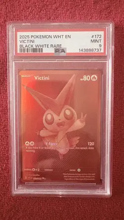 2025 POKEMON WHT EN-WHITE FLARE BLACK WHITE RARE #172 VICTINI PSA 9 - Image 1