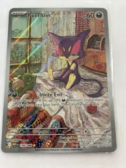 Pokemon Scarlet & Violet BLACK BOLT WHITE FLASH PURRLOIN 136/086. “ Halo RARE - Image 1
