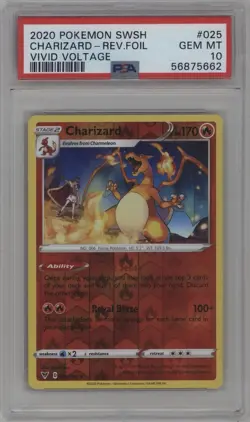 2022 POKEMON VIVID VOLTAGE CHARIZARD #025 REVERSE FOIL HOLO GEM MINT PSA 10 - Image 1