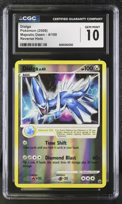 CGC 10 GEM MINT Dialga 2008 Majestic Dawn 4/100 Reverse Holo Pokemon Card - Image 1