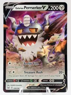 Pokemon Galarian Perrserker V 129/196 Lost Origin Sword & Shield ULTRA RARE - Image 2
