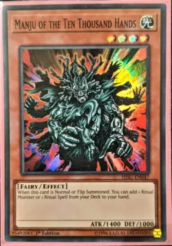 YuGiOh Manju of the Ten Thousand Hands Super Rare HISU-EN047/THSF-EN033 1stEd - Image 1