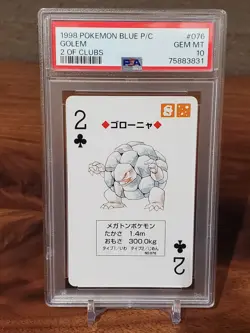 1998 Pokemon Golem Blue Back Poker Playing Card 2 of Clubs- PSA 10 - Image 1