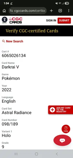 Pokemon TCG 2022 Astral Radiance Darkrai V 098/189 CGC Gem Mint 9 English - Image 3