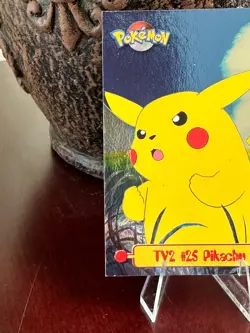 1999 Topps Pokemon Series 1 TV Animation TV2 #25 Pikachu Foil Blue Logo EXC - Image 2