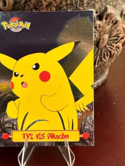 1999 Topps Pokemon Series 1 TV Animation TV2 #25 Pikachu Foil Blue Logo EXC - Image 3