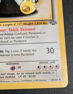 Snorlax - 27/64 - Pokemon Jungle Unlimited Rare Card WOTC MP - Image 4