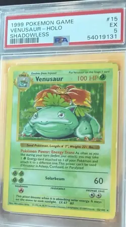 Pokemon Venusaur Holo Shadowless Base Set 1999 PSA 5 #15/102 English TCG - Image 1