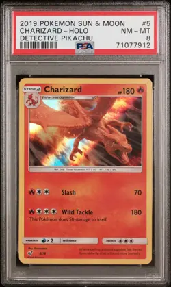 2019 Pokemon Sun & Moon Detective Pikachu #5 Charizard-Holo PSA 8 - Image 1