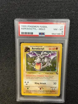 1999 Pokemon Fossil 1/62 Holo PSA 8 Holo Aerodactyl - Image 1