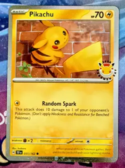 Pikachu 051/162 Stamped 2026 Pokemon Day 30 Promo Cosmos Holo w/DOUBLE SWIRL 🌀 - Image 1