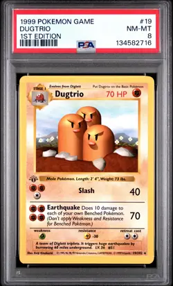 1999 Pokemon Game #19 Dugtrio 1st Edition Shadowless PSA 8 NM-MT - Image 1