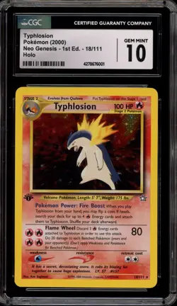 Pokemon Typhlosion Neo Genesis 1st Edition Holo Rare #18 CGC 10 Gem Mint - Image 1