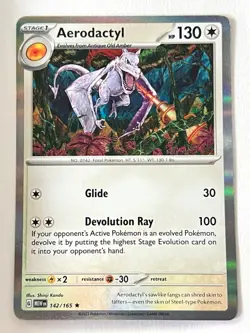 Aerodactyl 142/165 Holo Rare Scarlet & Violet 151 Pokemon - Pack Fresh Near Mint - Image 1
