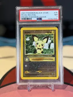 PICHU - REV FOIL - PSA NM 7 - 2001 BLACK STAR PROMO POKEMON LEAGUE #35 - Image 1