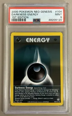 2000 Pokemon Neo Genesis 1st Edition #104 Darkness Energy PSA 9 MINT - Image 1