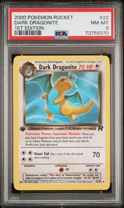 Pokemon TCG Dark Dragonite 1st Edition Team Rocket 2000 #22 PSA 8 NM-MT - Image 1
