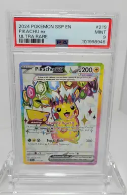 MINT 2024 Pokemon SSP EN Surging Sparks Pikachu EX 219 Ultra Rare PSA 9 - Image 1
