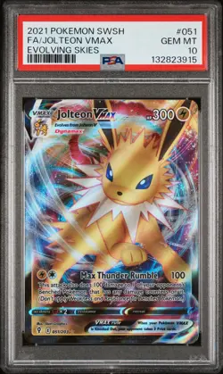 2021 POKEMON SWORD & SHIELD EVOLVING SKIES #051 FULL ART/JOLTEON VMAX PSA 10 - Image 1