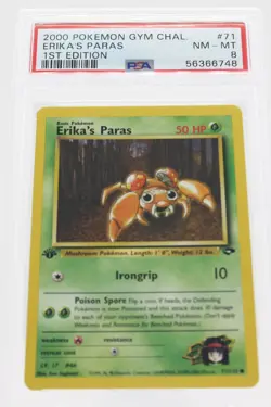 PSA 8 NEAR MINT-MINT 2000 Pokemon Gym Challenge #71 Erika's Paras 1st Edition !! - Image 1