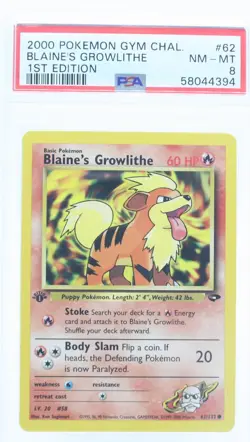 PSA 8 NM-MINT 2000 Pokemon Gym Challenge #62 Blaine's Growlithe 1st Edition !!! - Image 1
